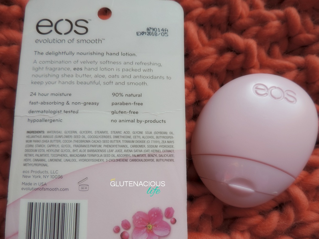 EOS lip balm and hand lotion: A gluten-free cosmetic review | www.glutenaciouslife.com