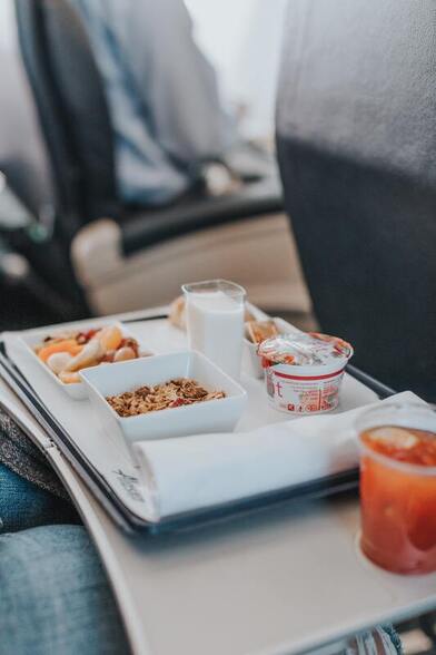Bandeja de comida en un avión. | Cómo superar con éxito tu primer viaje en avión. | Glutenacious Life.com