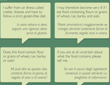 Frases Sin Gluten en Italiano