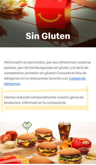 Anuncio de McDonald's España sobre la oferta reducida de los productos sin gluten. 